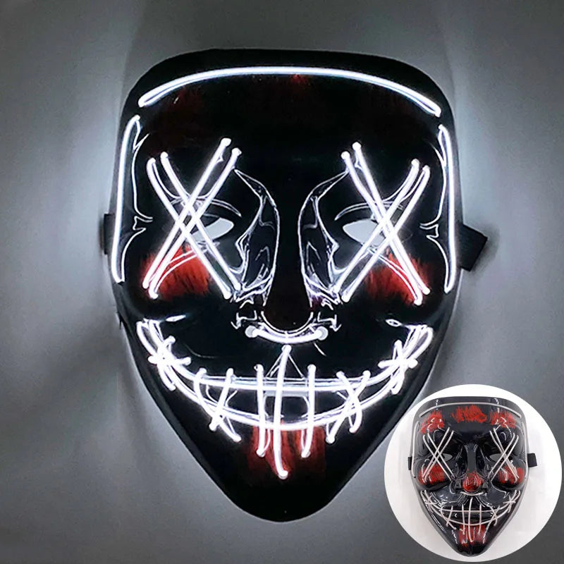 Carnival LED Glowing Mask Luminous Skull Mask Horror Masquerade Party Neon Skeleton Mask Festival Halloween Props