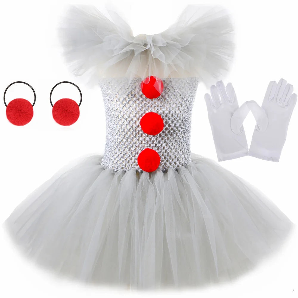 2025 New Halloween Kids Horror Movie Clowns Cosplay Costume Set for Girls Carnival Party Party Dress Up Clothing Sets