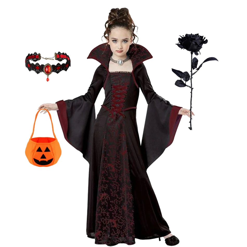 Halloween Girls Ghost Bride Mesh Vampire Costume Girls Princess Dress Performance Costume Black Evening Clothes