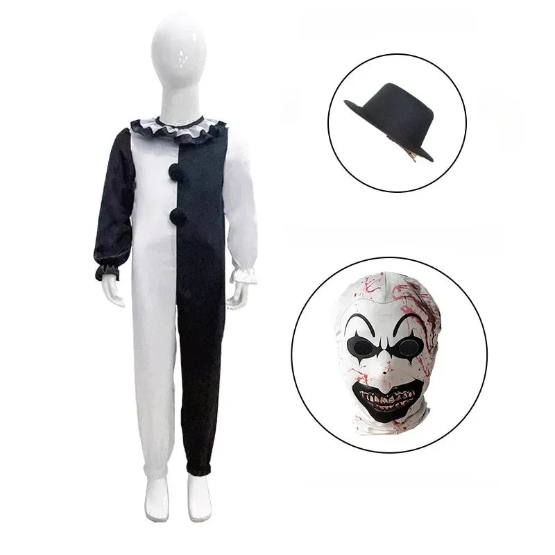 Terrifier Cosplay Costume Children Girls Boys Horror Carnival Party Dress Hat Mask Killer Clowns Jumpsuit for Halloween Costumes