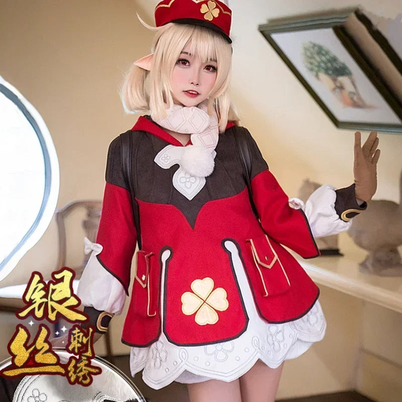 Klee Cosplay Anime Game Genshin Impact  Klee Spark Knight Cute Uniform Playfulness Outfit Dress Cosplay Costume Halloween