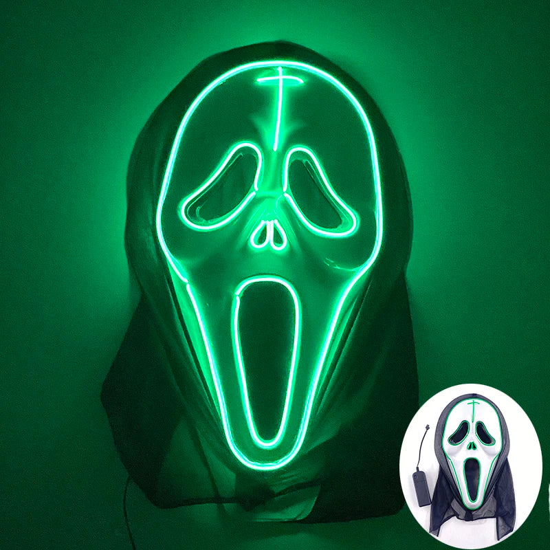 Light Up Japanese Oni Devil Mask LED Luminous Prajna Horror Mask Full Face Halloween Bar Party Props Neon Glowing Demon Mask