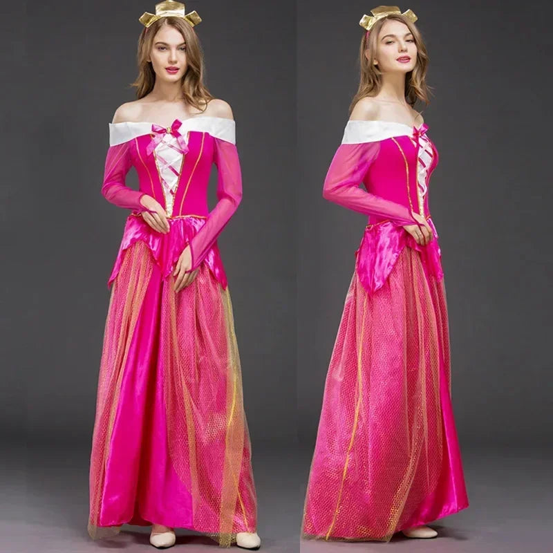 Disney Adult Women Deluxe Pink Sleeping Beauty Princess Aurora Gorgeous Costume for Halloween Carnival Party Ball Fancy Dress
