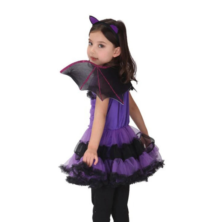 Halloween Witch Vampire Bat Baby Girls Costume Children Cosplay Princess Dresses Dress Up Carnival Party Clothing With Headband