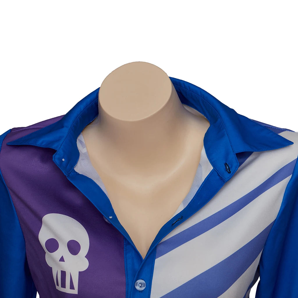 Anime Horseman Sarah Lynn Cosplay Shirt Skull And Horizontal Stripe Blue Print Shirt Costume Adult Student Casual Top Blouse