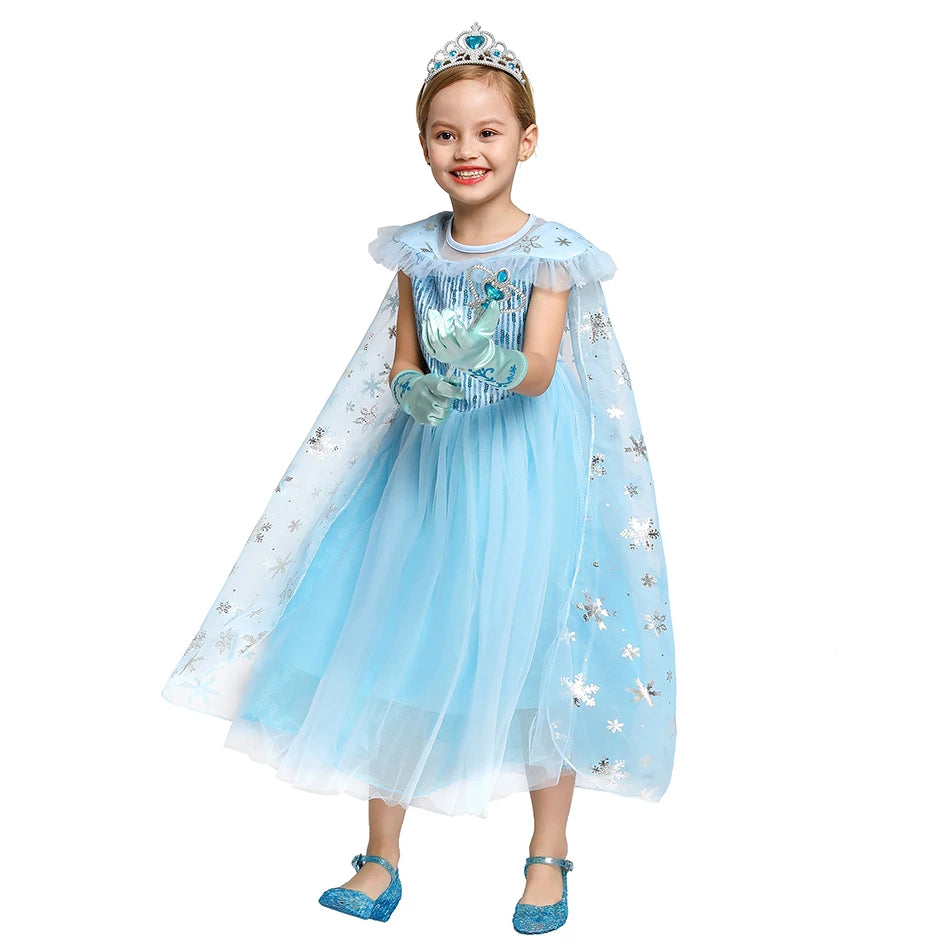 Elsa Girls Dress Frozan Cosplay Costume Princess Dresses Queen Snow Queen Wedding Luxurious With Cloak Carnival Gown Dresses Up