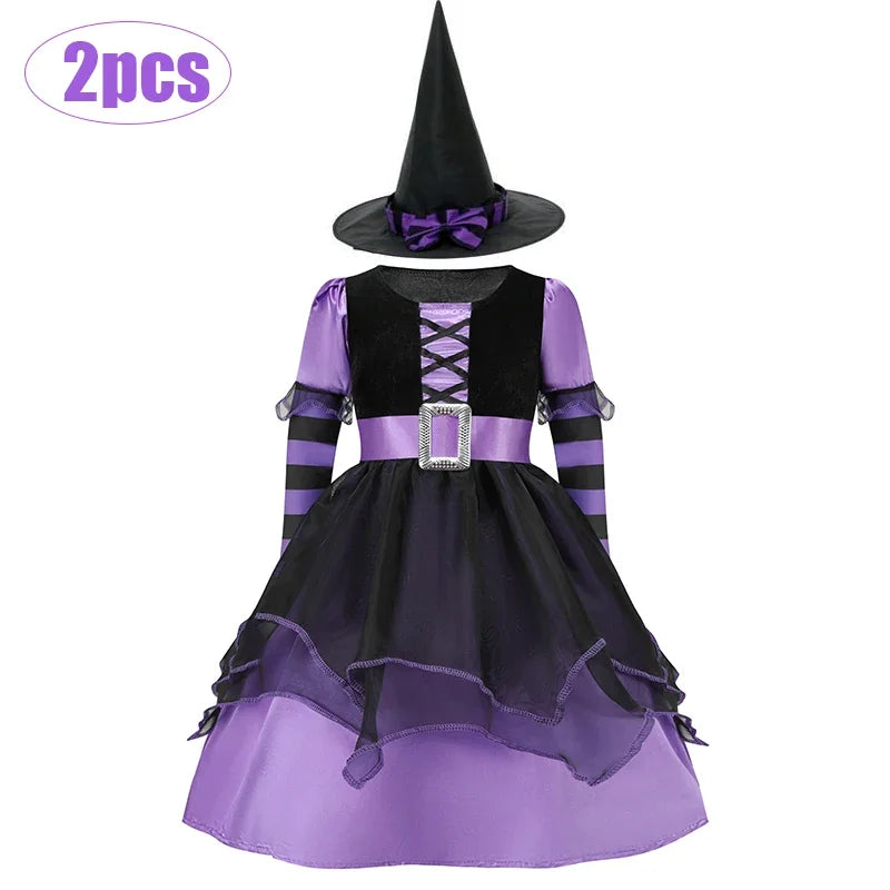 Halloween Vampire Costume for Kids Girls Devil Witch Gothic Ghost Bride Clothes Demon Bride Queen Cosplay Carnival Party Dresses