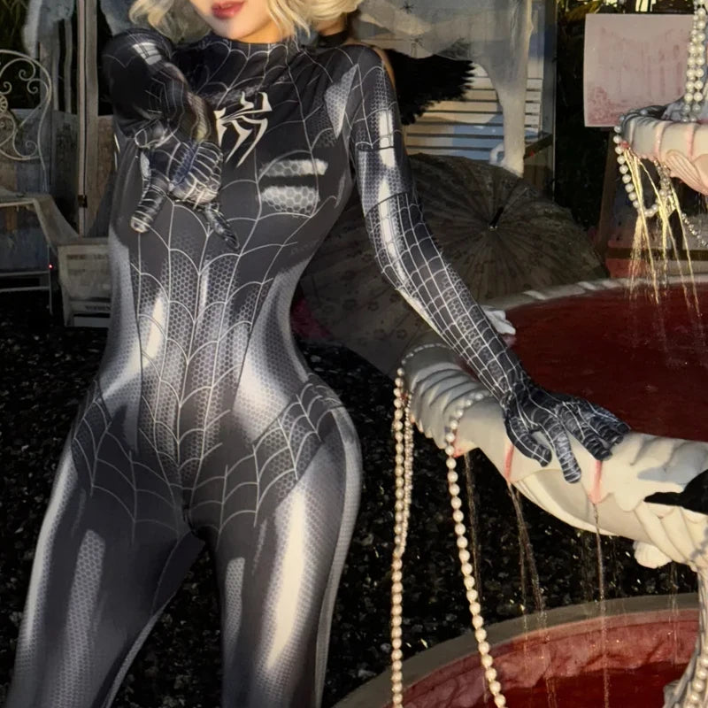 Superhero Female Spider Man Tight Fitting MJ Black Spider Sexy Cosplay Costume Jumpsuit Halloween Cosplay Costume