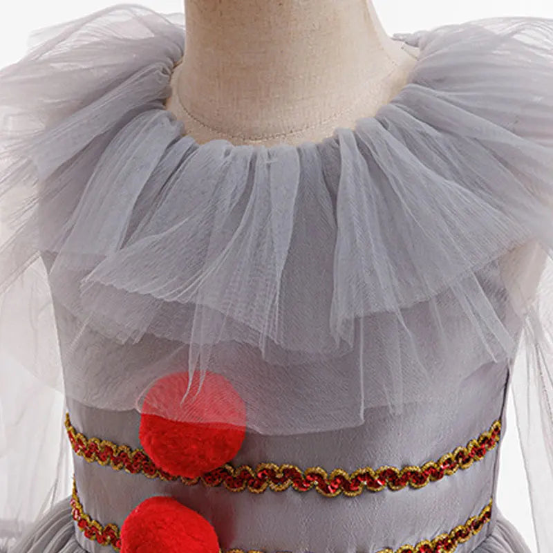 Girls New Gray Joker Dress for Kids 2025 Halloween Carnival Cosplay Creepy Clown Costume Children Dress Up Party Clothes