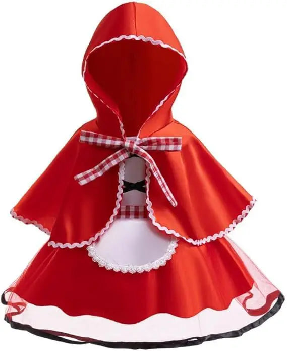 Baby Girls Cosplay Little Red Riding Hood Halloween Costume With Cape Dress up Halloween Red Princess Cloak Performance Dress