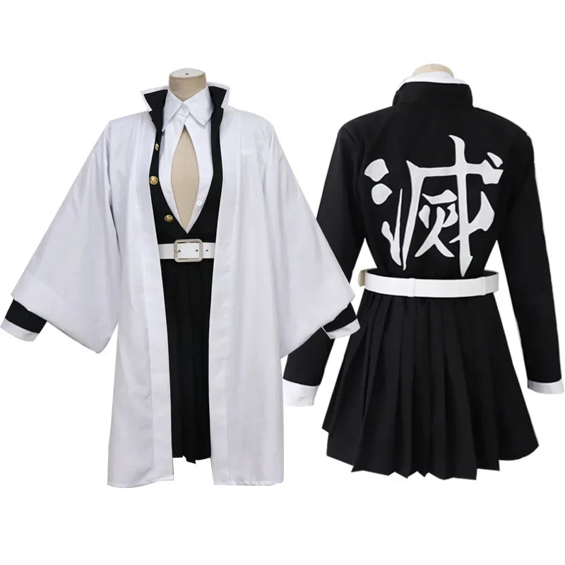 Kanroji Mitsuri Cosplay Costume Wig Anime Japanese Kimono Coat Top Skirts Stockings Halloween Party Outfits Women Girls Full Set