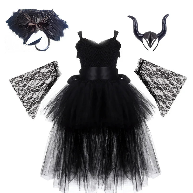 Halloween Witch Princess Dress Birthday Party Cosplay Angel Jumpsuit Children Mesh Tutu Pink Lace Sling vampire Costume for Girl