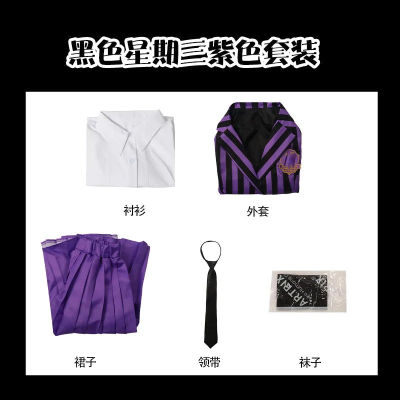 Sinclair Enid Cosplay Anime Costume School Uniform Wednesday Jacket Skirt Suit Wig Set Halloween Party Outfit for Women Girl