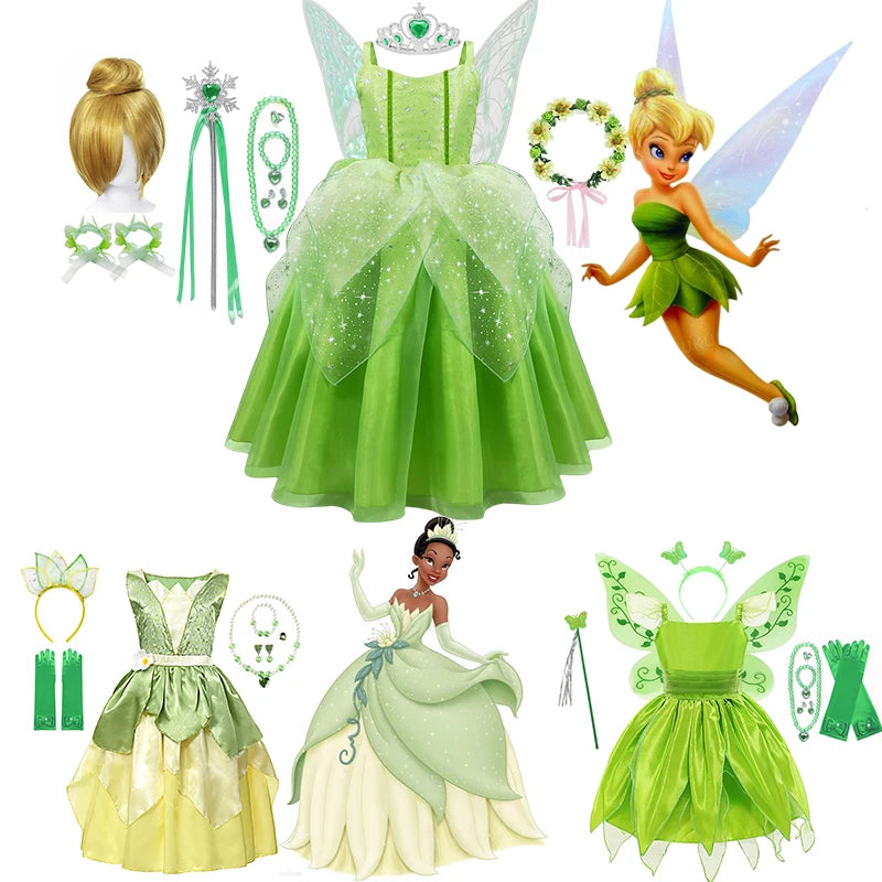 Girls Costume Halloween Costume for Kids Green Fancy Dress Fairy Princess Cosplay Carnival Party