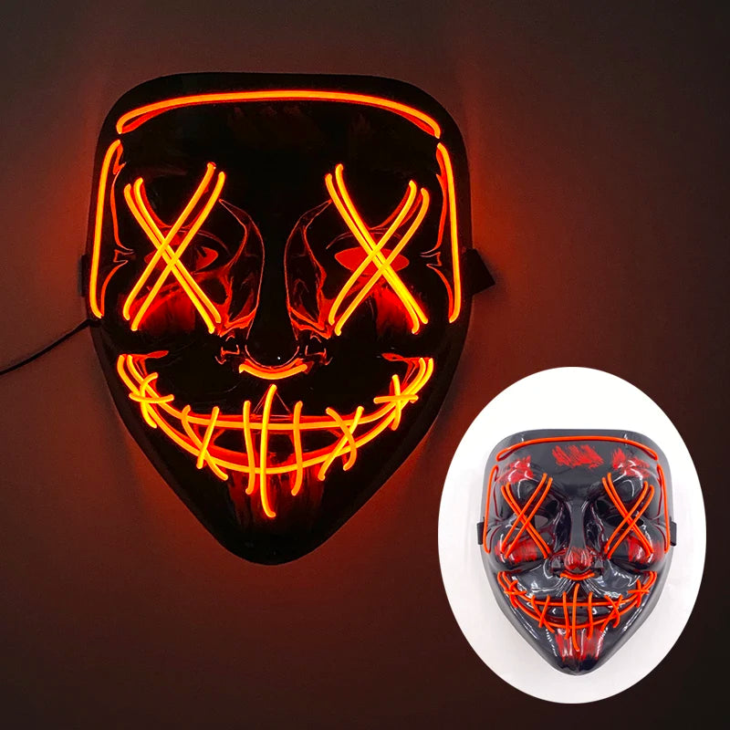 Light Up Japanese Oni Devil Mask LED Luminous Prajna Horror Mask Full Face Halloween Bar Party Props Neon Glowing Demon Mask