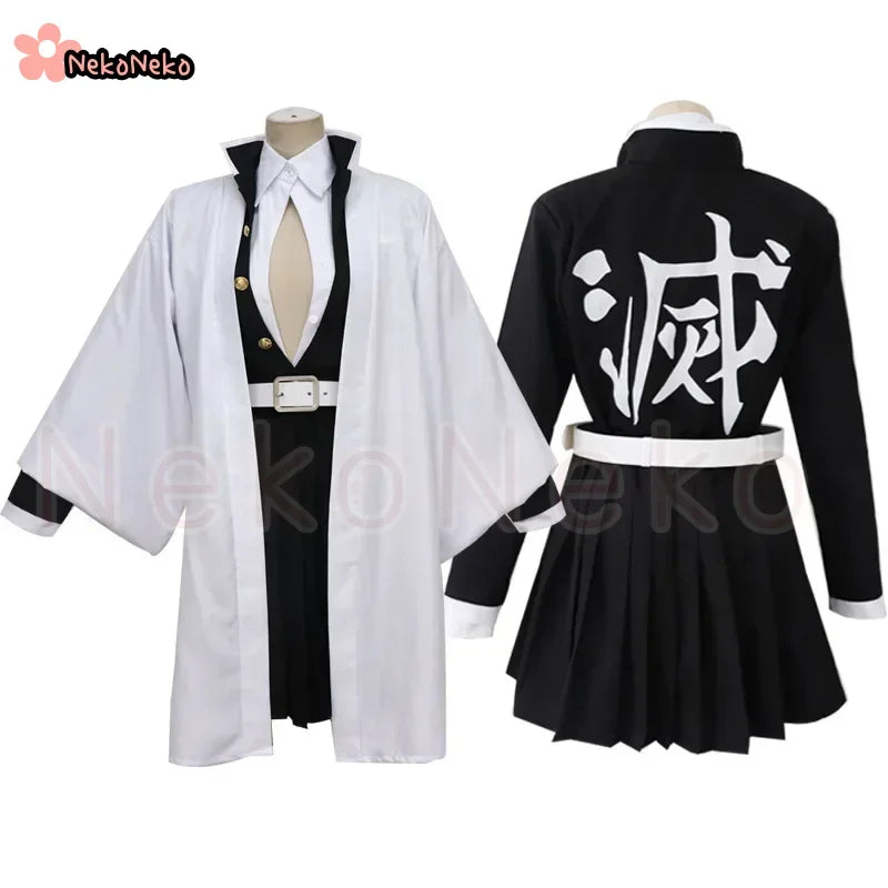Kanroji Mitsuri Cosplay Costume Wig Anime Japanese Kimono Coat Top Skirts Stockings Halloween Party Outfits Women Girls Full Set