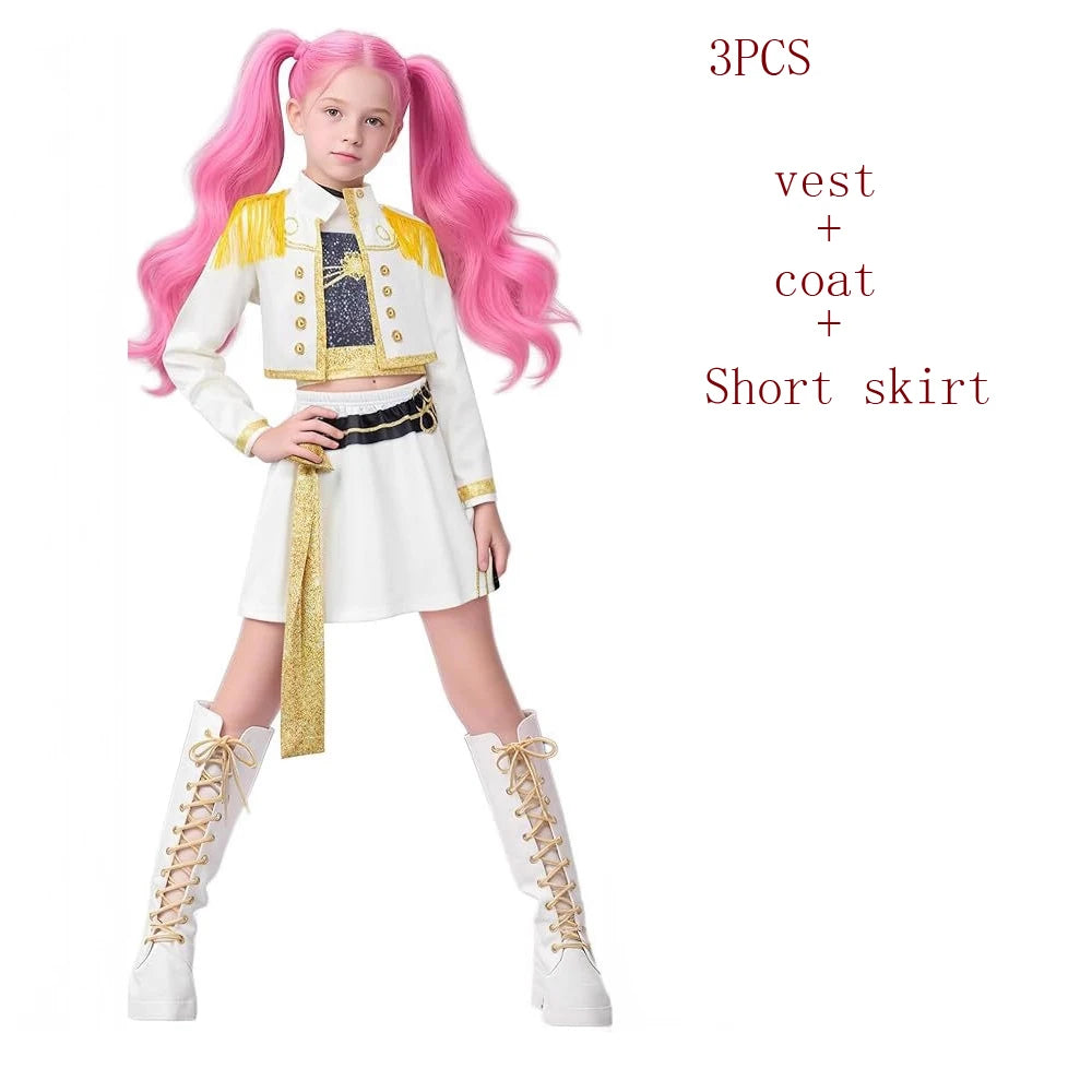 Girls White Golden Zoey Cosplay Girl Group Rumi Kids Costume Mira Outfit Favorite Stage Performance Clothes Halloween Dress Up