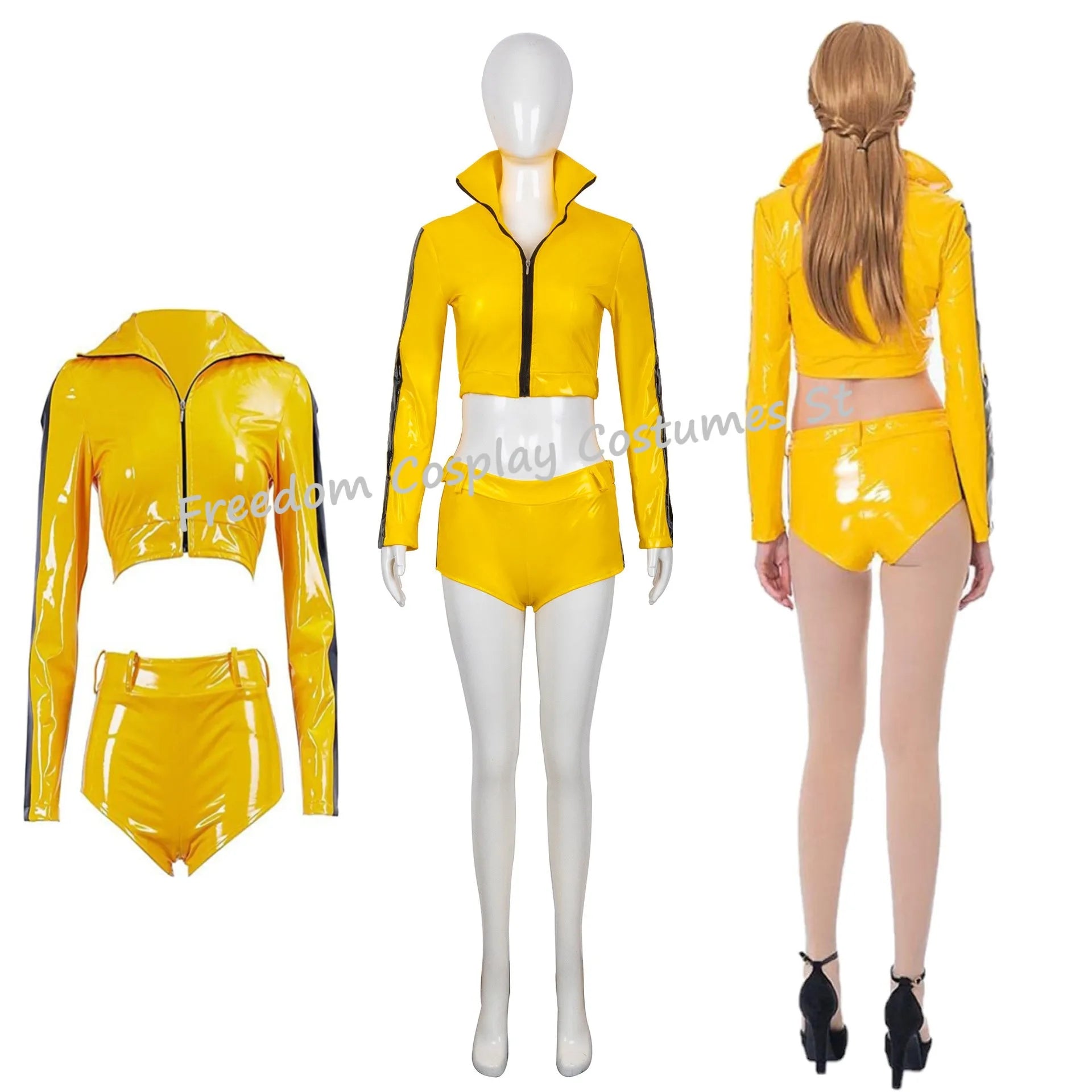 The Bride Cosplay Yellow Costume Movie Kill Cosplay Bill Roleplay Summer Sexy Coat Shorts Halloween Carnival Party Women Suit