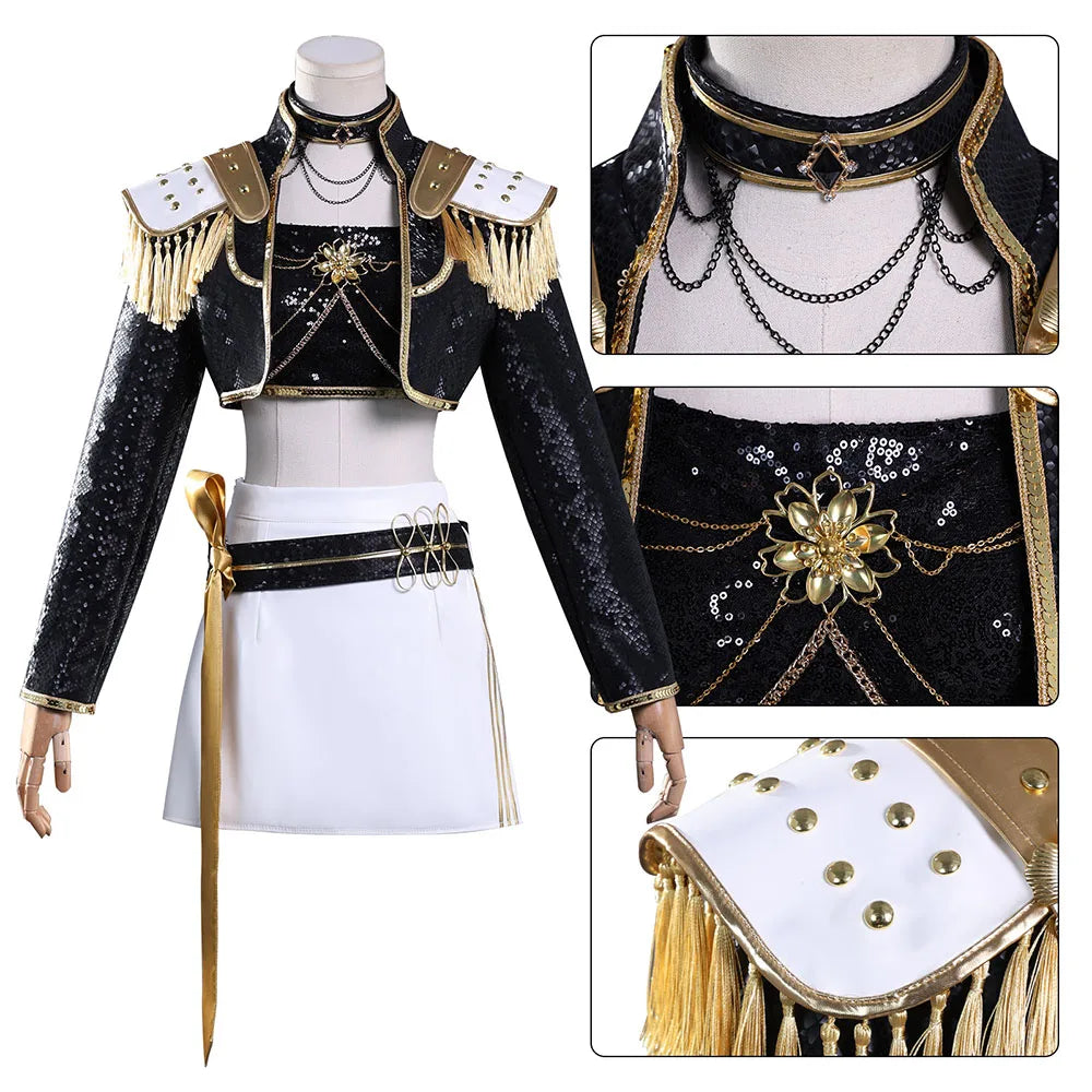 Rumi Zoey Mira Cosplay Clothes KPop Demon Hunters Cosplay Costume Black Golden Suit Halloween Huntrix Role Playing Outfit