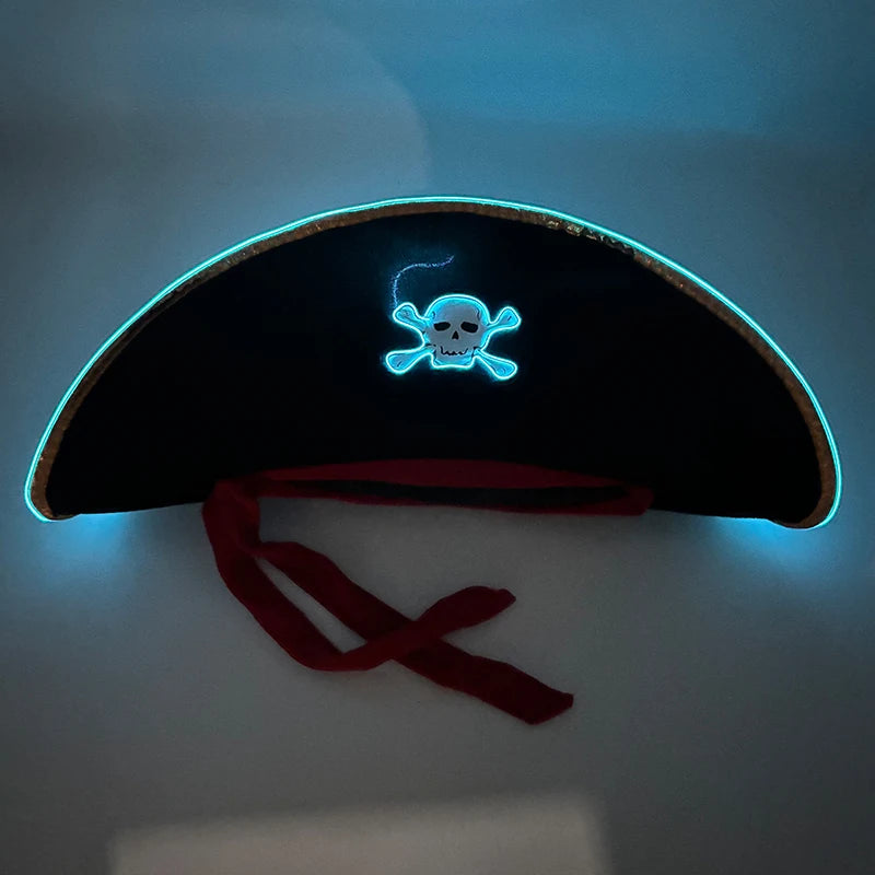 Newstyle Led Captain Hat Halloween Masquerade Pirate Theme Party Cosplay Captain Costumes Accessories Light Up Skull Pattern Hat