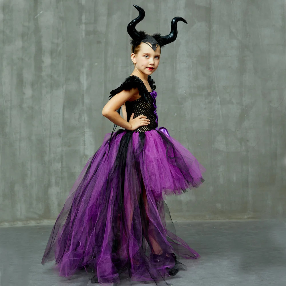Maleficent Halloween For Children Costume Tulle Purple Black Dress Girls Cosplay Vestidos Party Evil Queen Mesh Princess Dresses