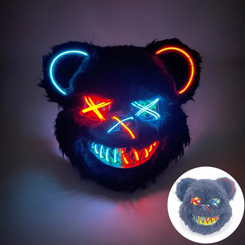 LED Bloody Rabbit Mask Horror Dance Masquerade Cosplay Decoration Cool Glowing Killer Rabbit Mask Scary Bloody Bear Mask For Men