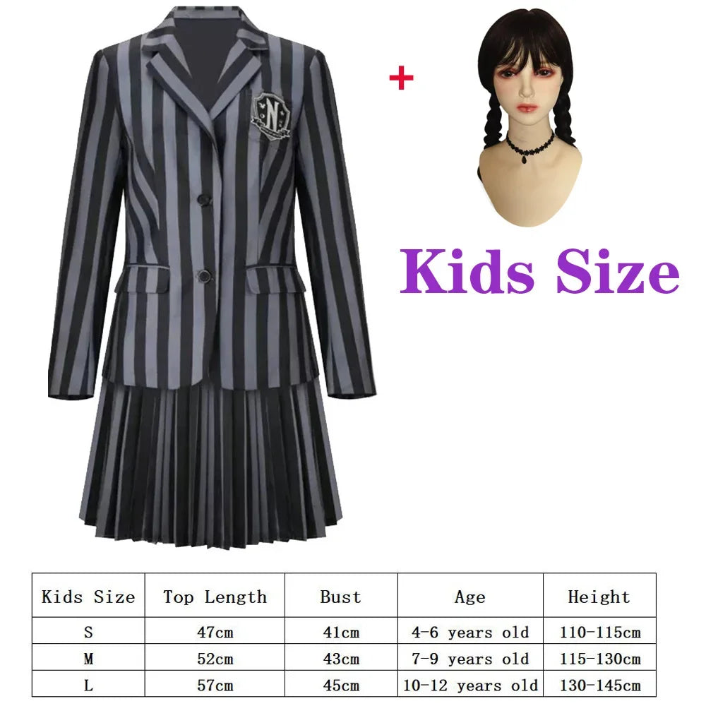 Addams Family Halloween Costume Girls Wednesday Jenna Ortega Nevermore Academy Uniform Suit Birthday Dresses Party For Women