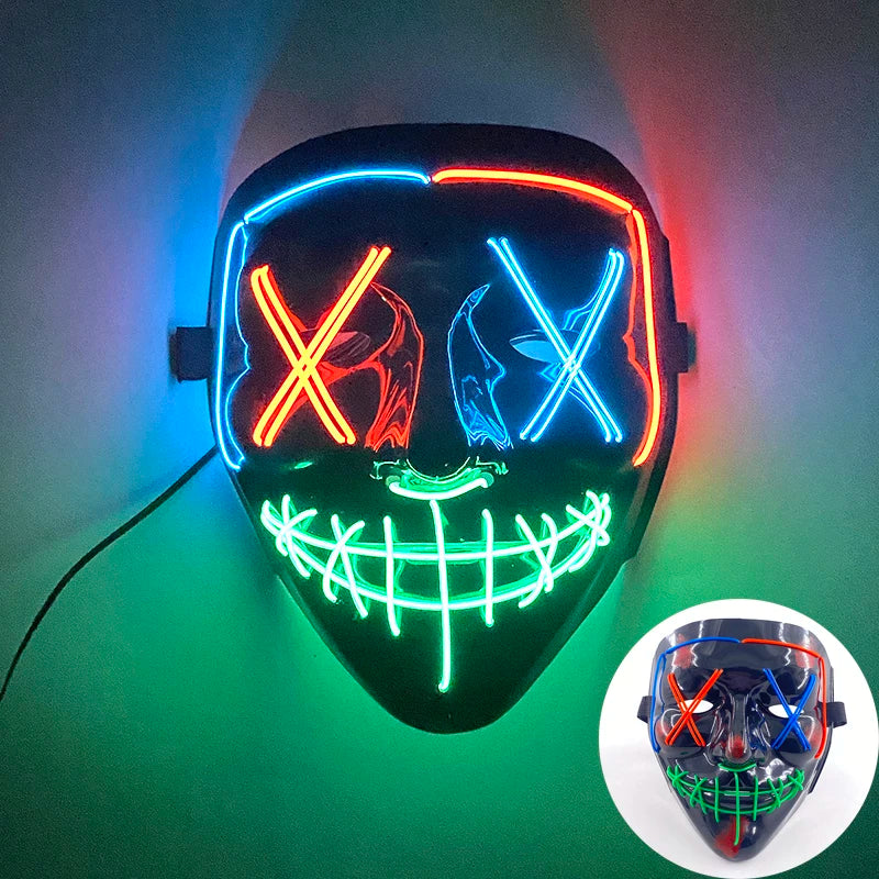 Light Up Japanese Oni Devil Mask LED Luminous Prajna Horror Mask Full Face Halloween Bar Party Props Neon Glowing Demon Mask
