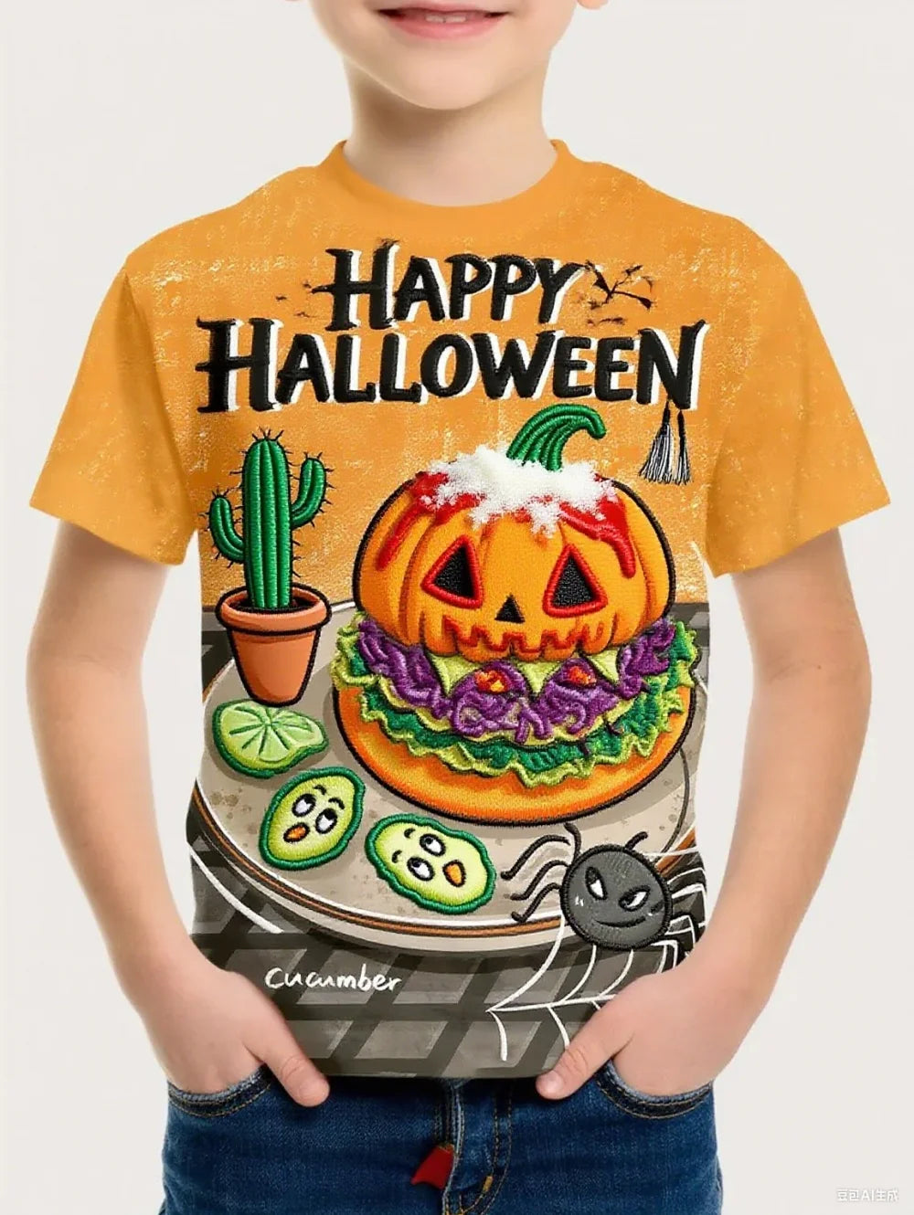 Halloween T-shirt Boys Girls Vintage T-shirt Harajuku  Summer Short Sleeve Top Holiday Girl Clothes Graphic Children's Clothing