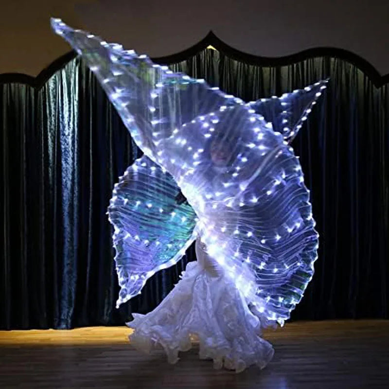 LED Belly Dance Fairy light wings Glowing silk butterfly wings luminous dancing cloak clothes for women girl Performance costume
