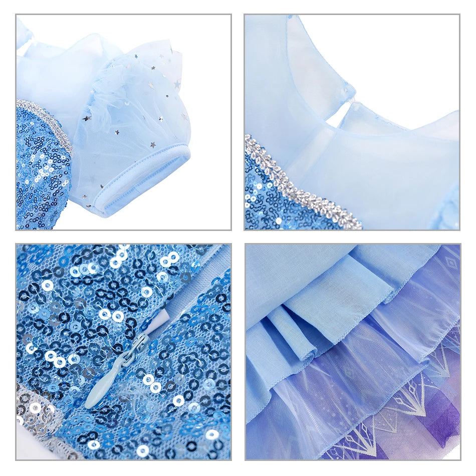 Elsa Girls Dress Frozan Cosplay Costume Princess Dresses Queen Snow Queen Wedding Luxurious With Cloak Carnival Gown Dresses Up