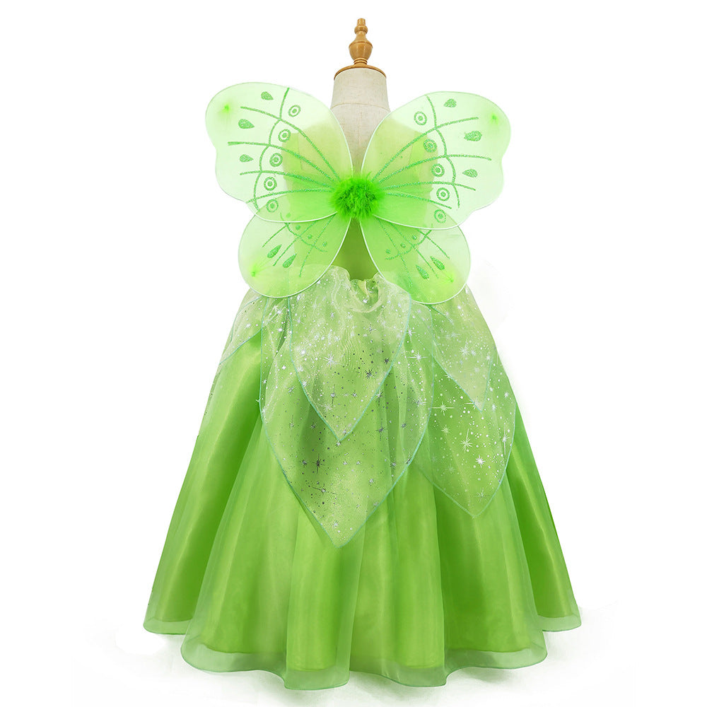 Girls Costume Halloween Costume for Kids Green Fancy Dress Fairy Princess Cosplay Carnival Party