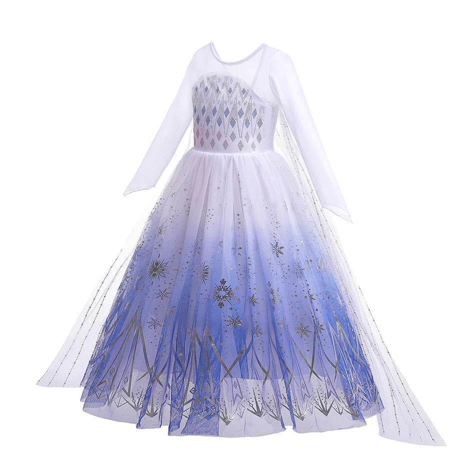 Elsa Girls Dress Frozan Cosplay Costume Princess Dresses Queen Snow Queen Wedding Luxurious With Cloak Carnival Gown Dresses Up