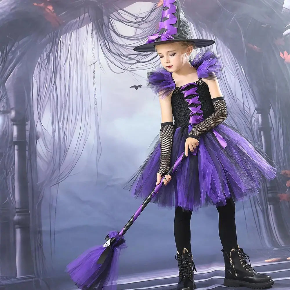 Girls Colour Witch Costume Disguise Halloween Cosplay Carnival Party Christmas Toddler Kids Princess Dress Prom Gown Dress