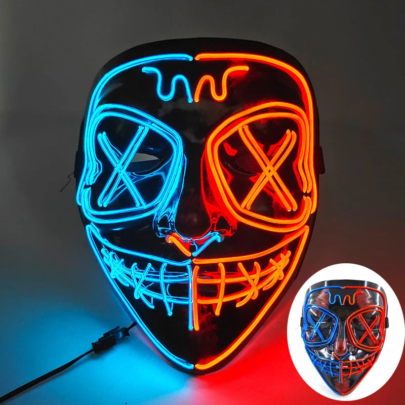 Light Up Japanese Oni Devil Mask LED Luminous Prajna Horror Mask Full Face Halloween Bar Party Props Neon Glowing Demon Mask