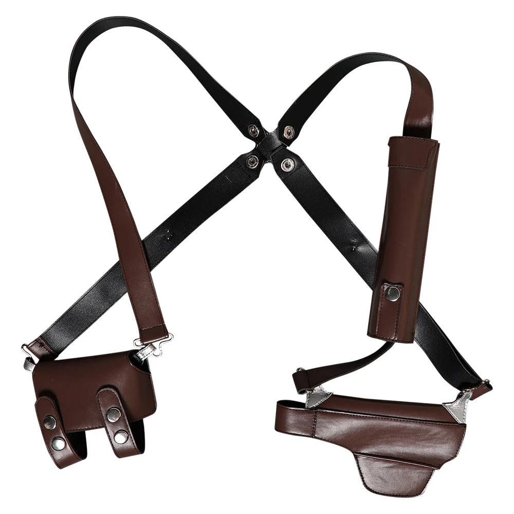 Leon Scott Kennedy Cosplay Men Back Strap Belts Gun Bag Game Resident 4 Remake Costume Accessories Halloween Carnival Props