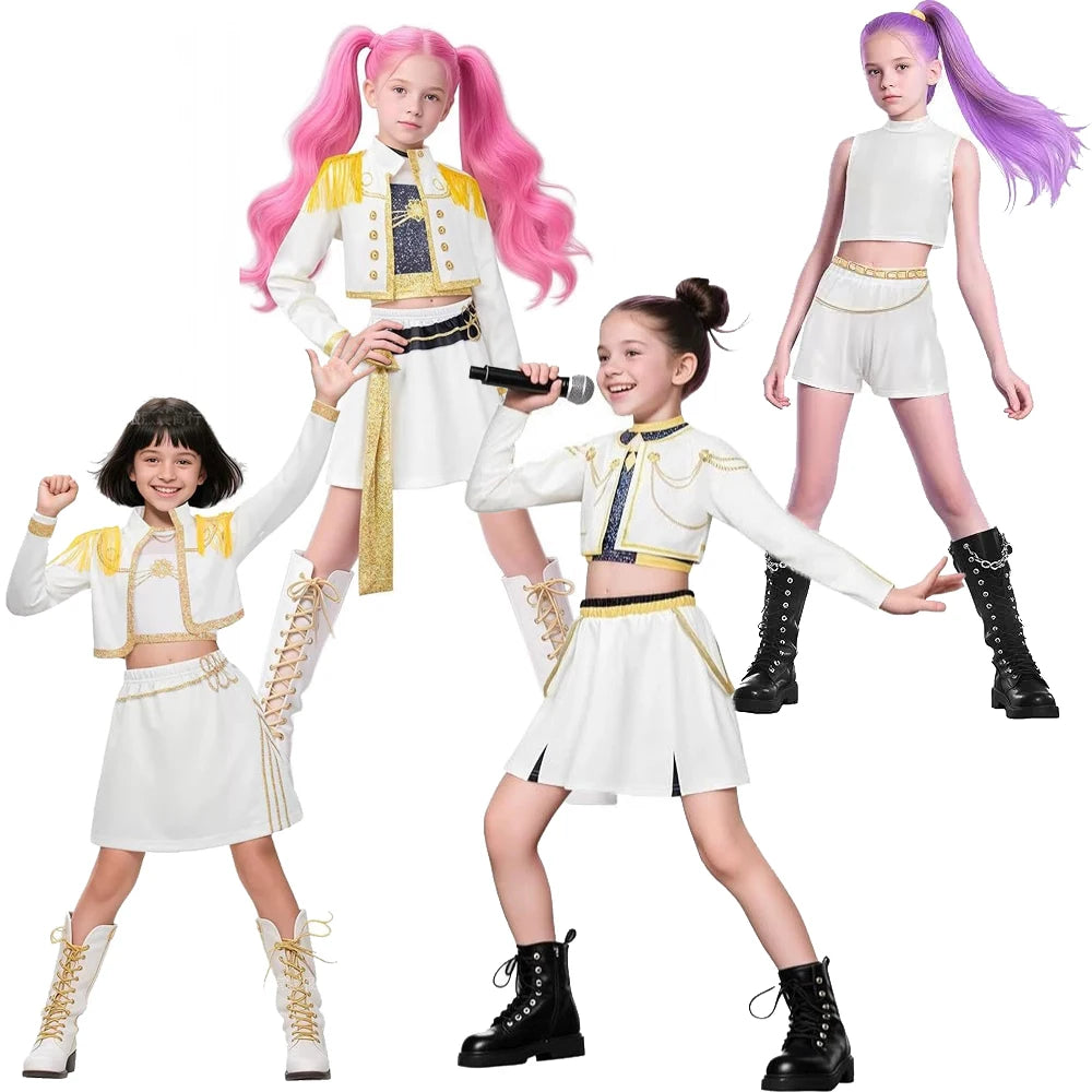 Girls White Golden Zoey Cosplay Girl Group Rumi Kids Costume Mira Outfit Favorite Stage Performance Clothes Halloween Dress Up