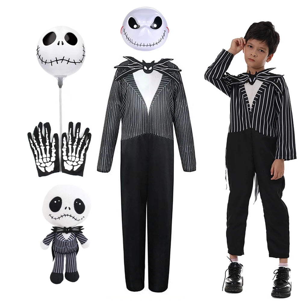 Jack Costume Boys Christmas Eve Nightmare Before Scary Skeleton Jack Cosplay Striped Halloween Cosplay Costume