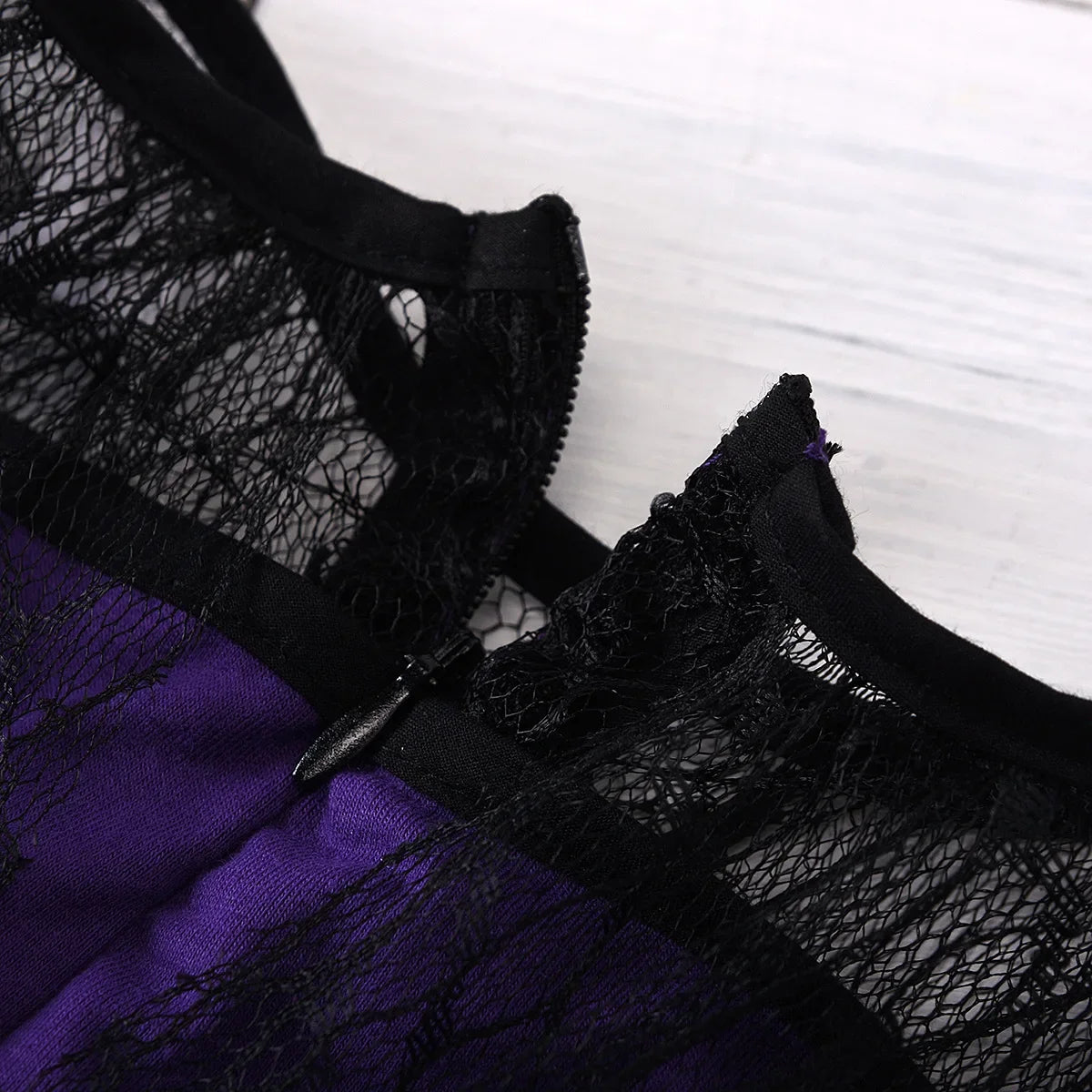 Halloween Girl With Cloak Witch Cosplay Party Dress Toddler Short Sleeve Spider Pattern Lace Tutu Knee Mesh Costume Dresses 1-5Y