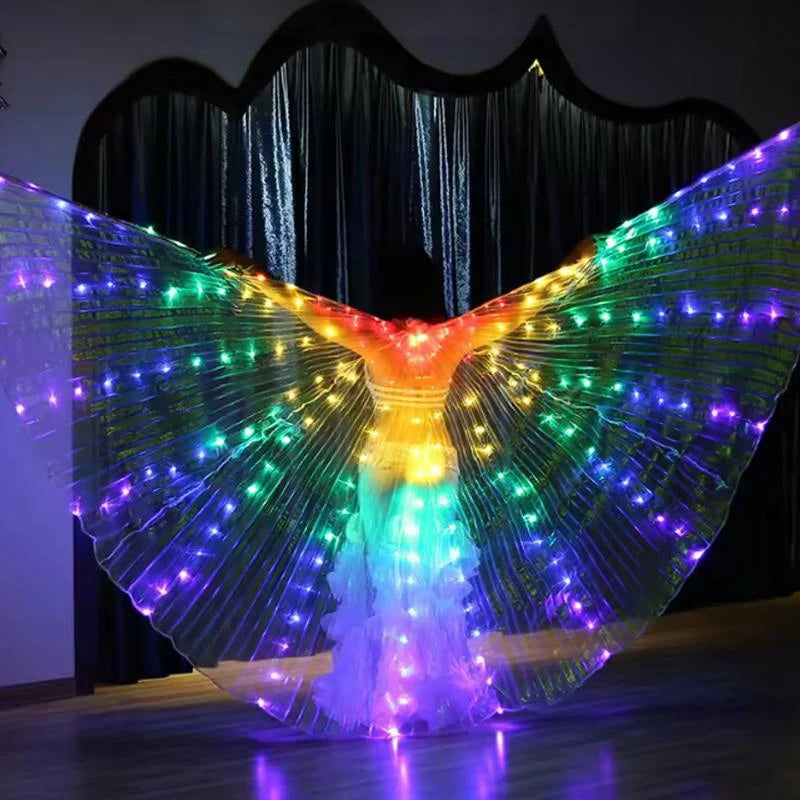 LED Belly Dance Fairy light wings Glowing silk butterfly wings luminous dancing cloak clothes for women girl Performance costume