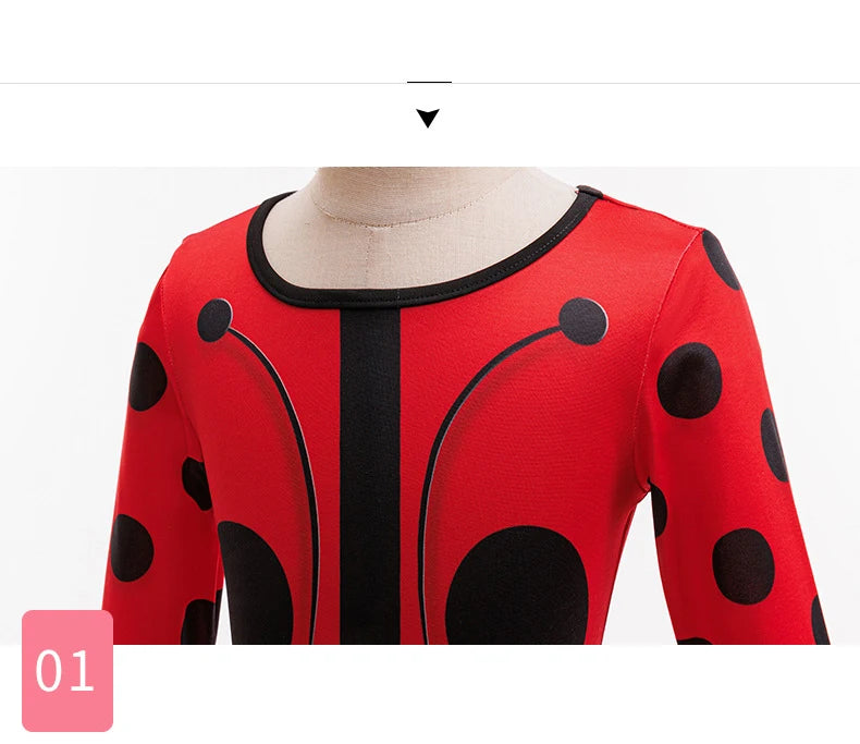 Halloween Costume Girl Ladybug Cosplay Dress Kid Marinette Red Dot Frocks Purim Cartoon Fancy Disguise Sets Child Birthday Gift