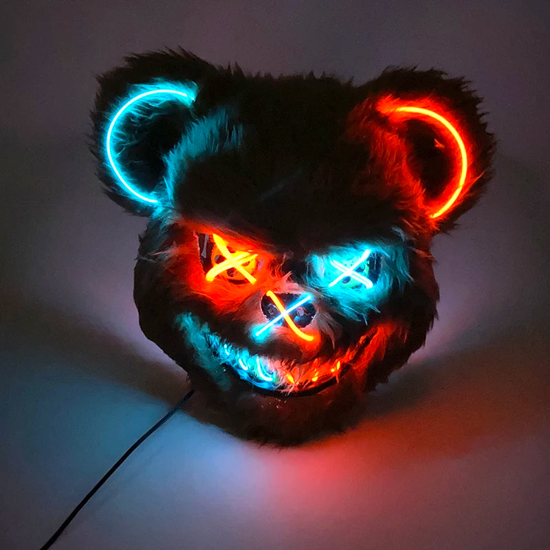 Halloween Light Up Horror Mask Glowing Bloody Bear Killer Mask Flashing Neon Scary Bear Mask for cosplay killer mask Decoration