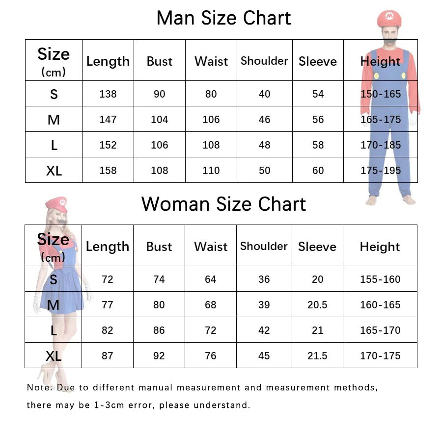 Game Marios Super Luigi Brothers Uniform Set Cosplay Costumes Funny Anime Adult Men Jumpsuit Woman Dress Halloween Costume