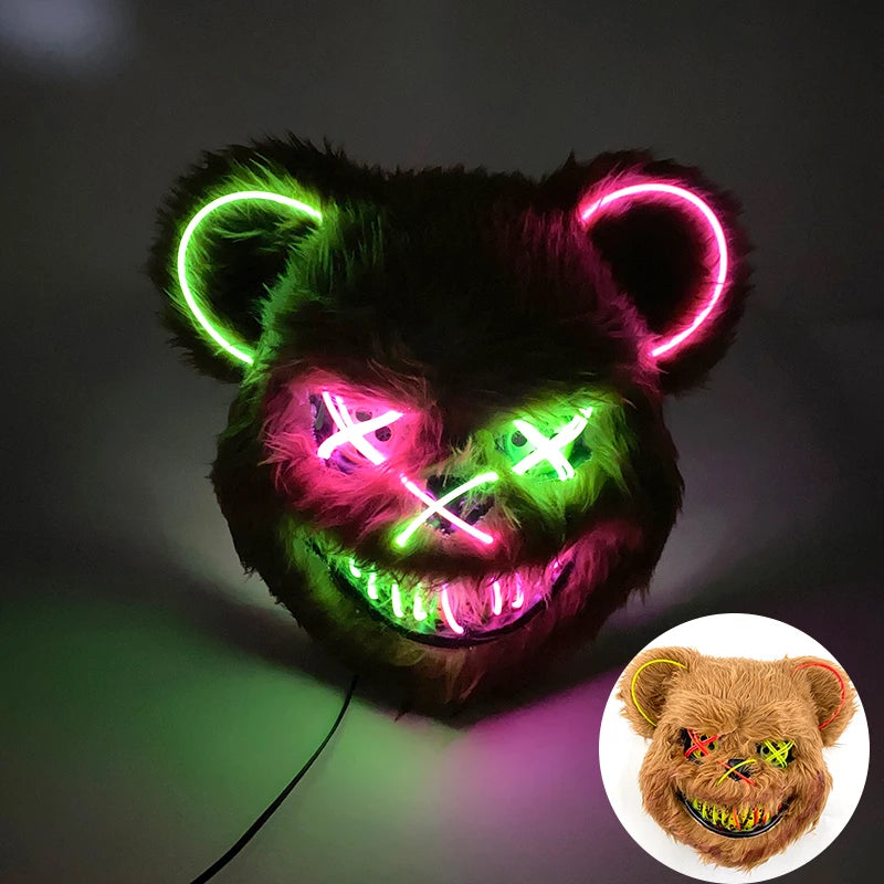 Halloween Light Up Horror Mask Glowing Bloody Bear Killer Mask Flashing Neon Scary Bear Mask for cosplay killer mask Decoration