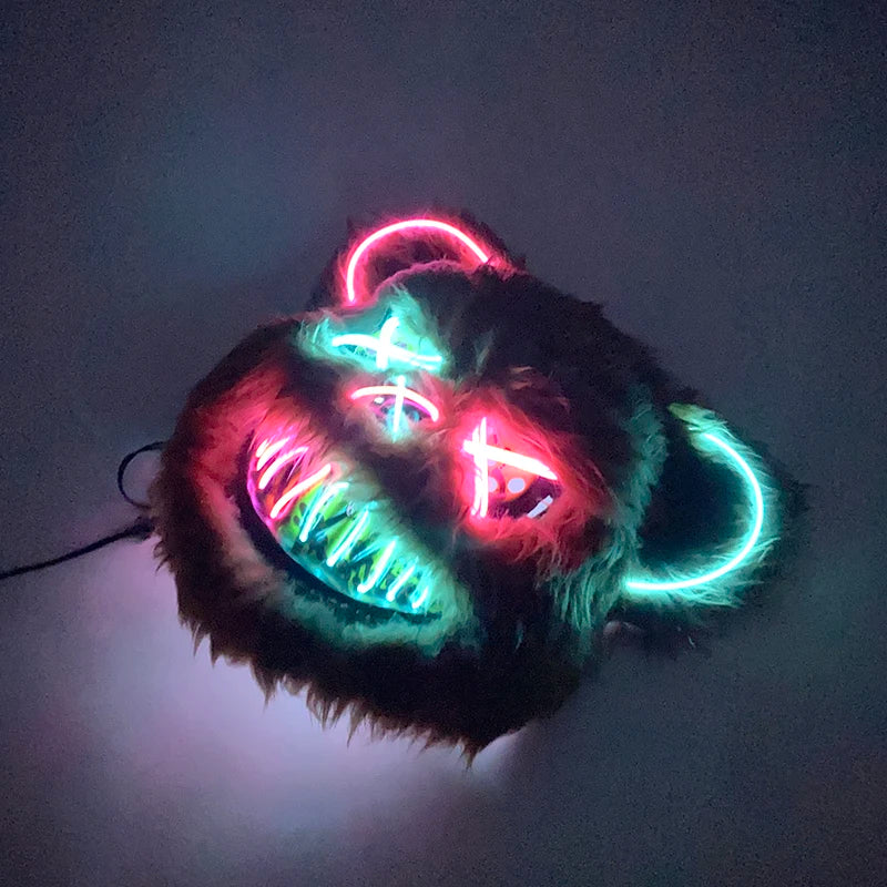 LED Bloody Rabbit Mask Horror Dance Masquerade Cosplay Decoration Cool Glowing Killer Rabbit Mask Scary Bloody Bear Mask For Men