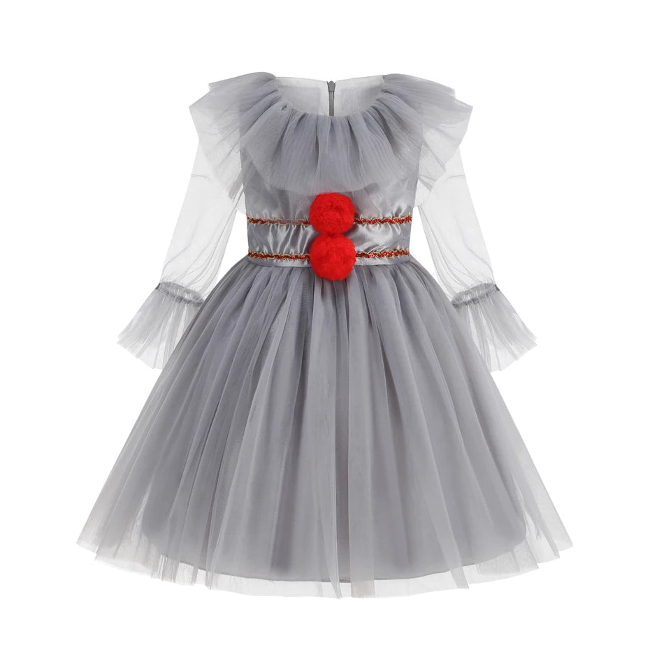 Gray Girls Joker Movie Cosplay Halloween Costume Tutu Dress Creepy Clown Thriller Party Clothes Children Tulle Fancy Party Dress