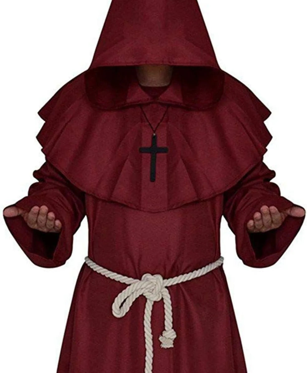 Friar Medieval Hooded Monk Renaissance Priest Robe Costume Cosplay For Halloween Costume Unisex