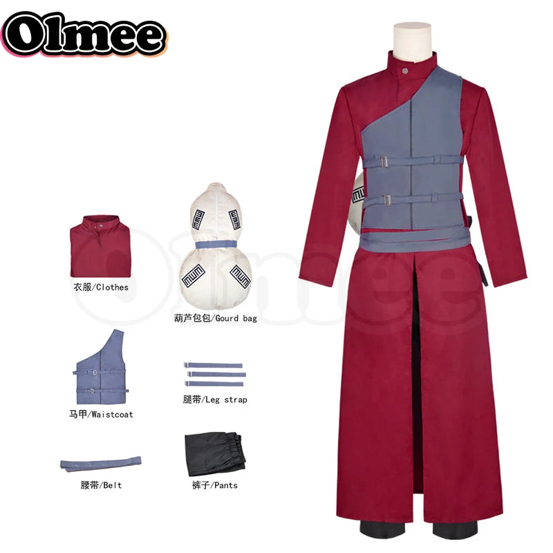 [Olmee]In Stock Gaara Cosplay Costume Sand Waterfall Fifth Kazekage Red Hair Shinobi Ninja Tatoo Sticker Set Wig Halloween Xmas