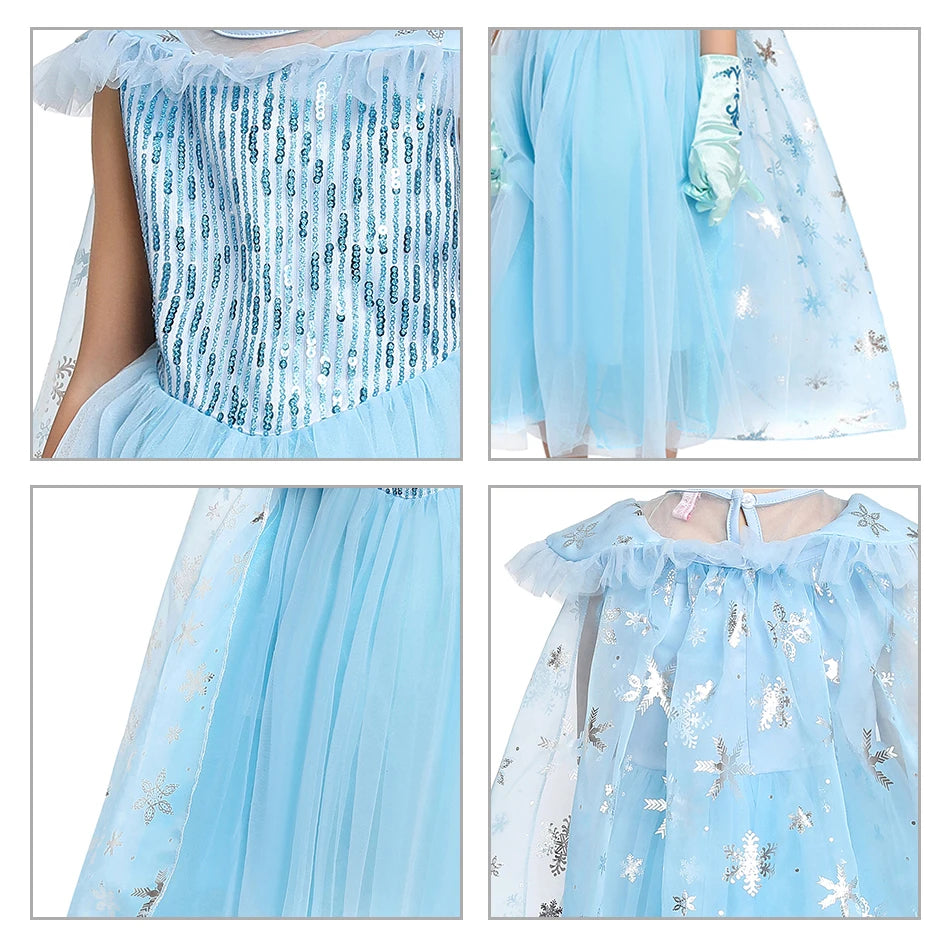 Elsa Girls Dress Frozan Cosplay Costume Princess Dresses Queen Snow Queen Wedding Luxurious With Cloak Carnival Gown Dresses Up