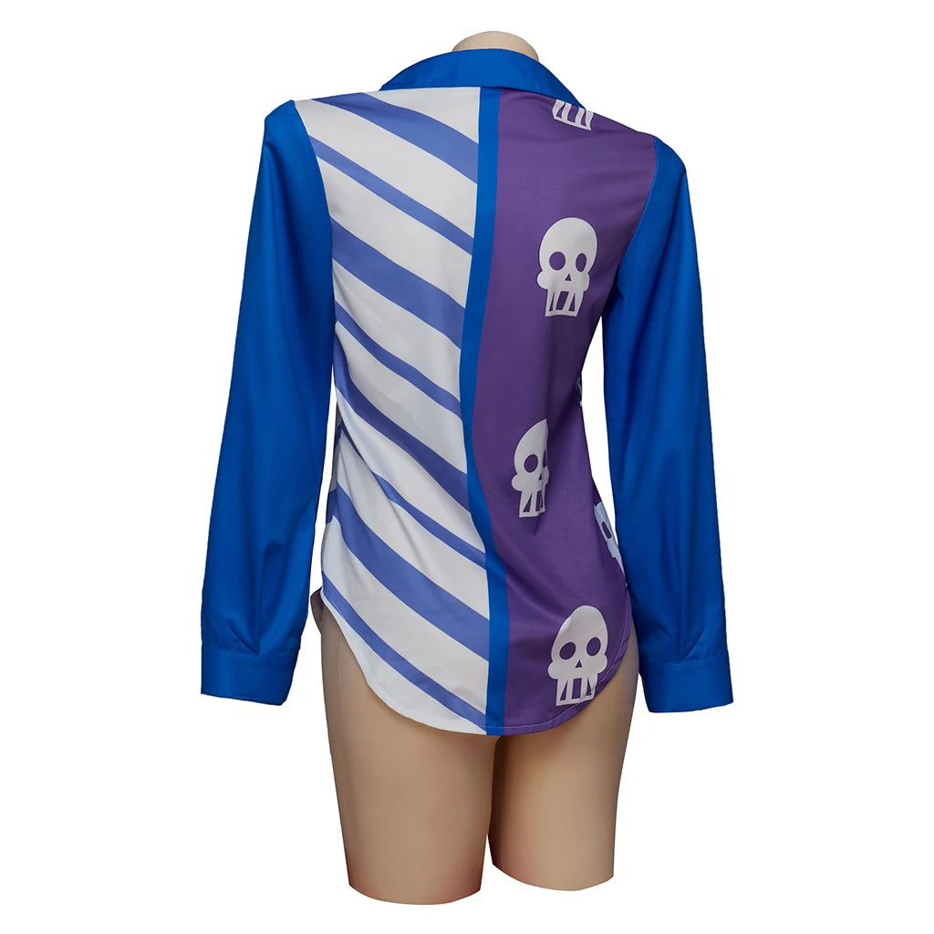 Anime Horseman Sarah Lynn Cosplay Shirt Skull And Horizontal Stripe Blue Print Shirt Costume Adult Student Casual Top Blouse